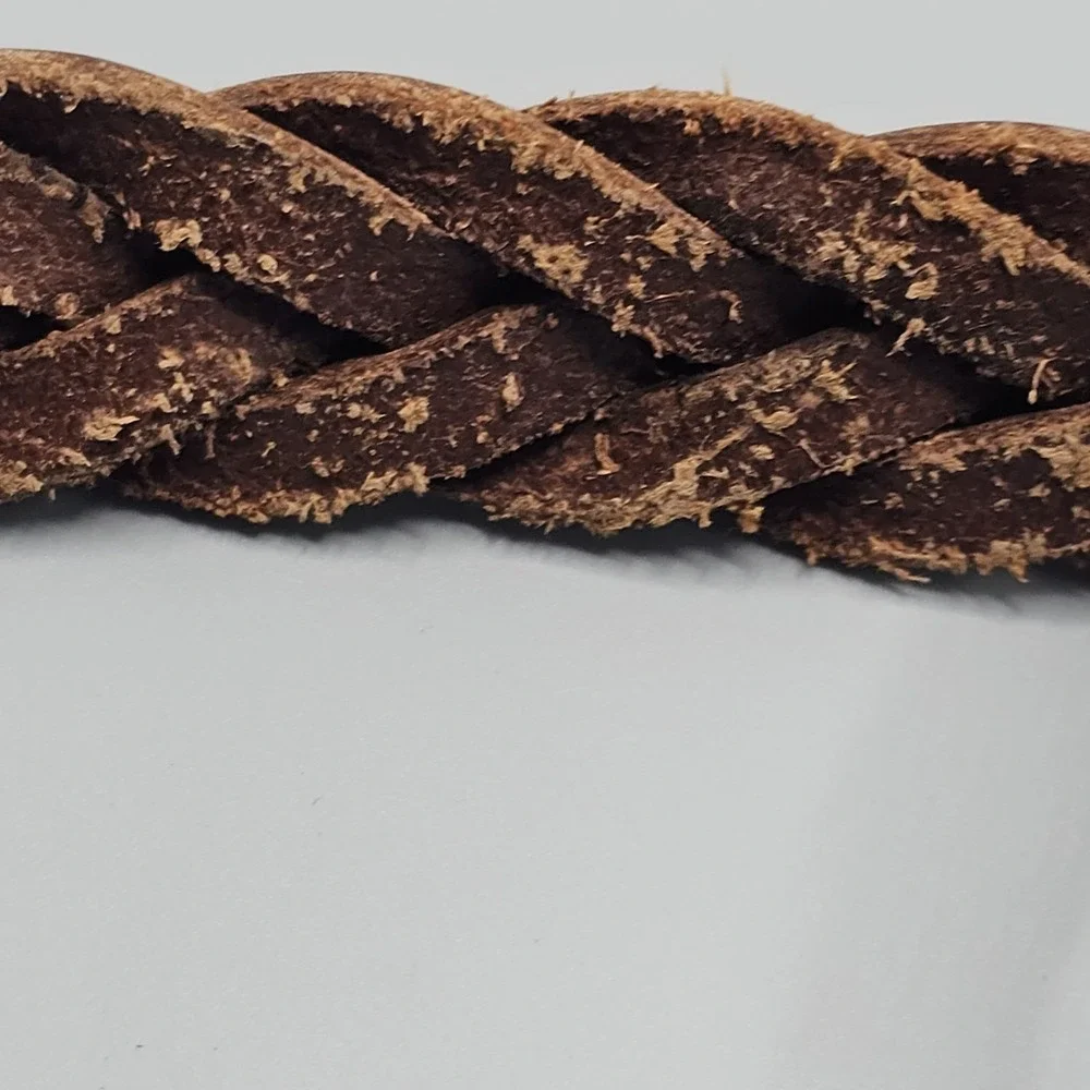 Vintage Lucky Brand Butterfly Inlay Buckle Braided Leather Belt Sz 34 Boho Y2K